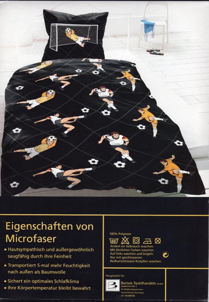 Bettwäsche Fußball - Fußballspieler - Mikrofaser - 135x 200cm + 80x 80cm schwarz